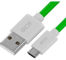 GCR QC Кабель 1.5m MicroUSB, быстрая зарядка, зеленый TPE, белые коннекторы, 28/22 AWG, GCR-52459