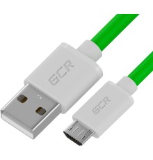GCR QC Кабель 1.5m MicroUSB, быстрая зарядка, зеленый TPE, белые коннекторы, 28/22 AWG, GCR-52459