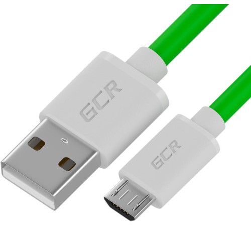 GCR QC Кабель 1.5m MicroUSB, быстрая зарядка, зеленый TPE, белые коннекторы, 28/22 AWG, GCR-52459