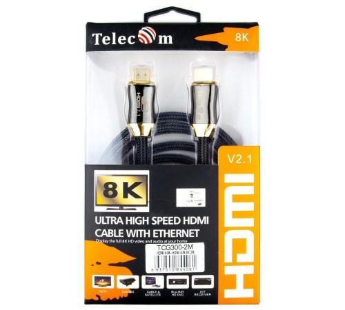 Кабель/ Кабель HDMI 19M/M,ver. 2.1, 8K@60 Hz 2m метал разъемы, нейлоновая оплетка Telecom <TCG300-2M> Кабель/ Кабель HDMI 19M/M,ver. 2.1, 8K@60 Hz 2m метал разъемы, нейлоновая оплетка Telecom <TCG300-2M>
