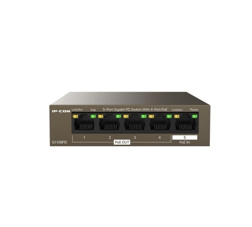 IP-COM G1105PD Коммутатор неуправляемый PoE, 5 портов, 5x1 Гбит/с, PoE 4х15,4 Вт (до 30Вт), настольный IP-COM G1105PD Коммутатор неуправляемый PoE, 5 портов, 5x1 Гбит/с, PoE 4х15,4 Вт (до 30Вт), настольный
