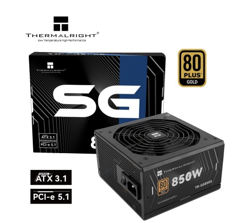 Блок питания 850W/ Power Supply Thermalright, 850W 80+ Gold (ATX, 3.1, PCIe 5.1, Non-modular, 1x24(20+4)pin, 1xCPU 8(4+4)pin, 2xPCIe*2 8(6+2)pin, 5xSATA3, 1x12+4pin (12VHPWR PCIe 5.1 12+4pin 600mm), 3xMOLEX4pin, Active, 120x120mm, 150x140x86mm, APFC, blac Блок питания 850W/ Power Supply Thermalright, 850W 80+ Gold (ATX, 3.1, PCIe 5.1, Non-modular, 1x24(20+4)pin, 1xCPU 8(4+4)pin, 2xPCIe*2 8(6+2)pin, 5xSATA3, 1x12+4pin (12VHPWR PCIe 5.1 12+4pin 600mm), 3xMOLEX4pin, Active, 120x120mm, 150x140x86mm, APFC, blac