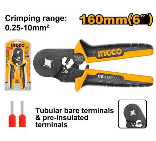 Клещи обжимные Ingco HRCPG05210,0,25-10мм2 наконечник,160мм Клещи обжимные Ingco HRCPG05210,0,25-10мм2 наконечник,160мм