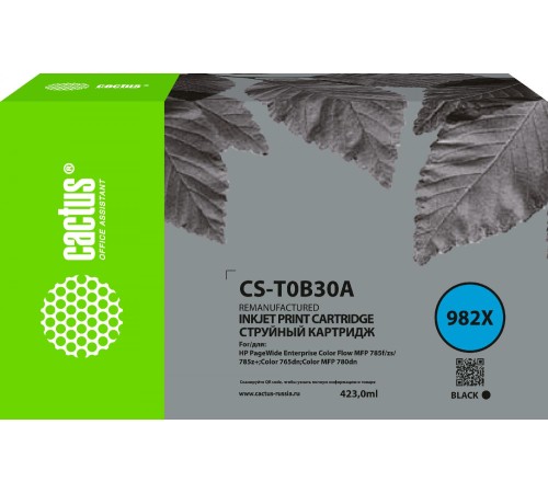 -/ Картридж струйный Cactus CS-T0B30A 982X черный (423мл) для HP PageWide 765dn/780 Enterprise Color