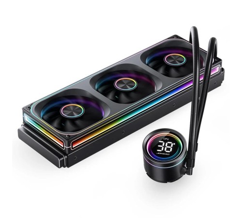 Система жидкостного охлаждения/ Water Cooling System JONSBO TH-360 Black (300W, 360mm, LED temp., Black, ARGB/ Fans: 3x120mm, 62.4CFM, 37.3dBA, 2400RPM/ Pump height 72mm, 30dBA, 2400RPM, Rad thickness 27mm/ S: 1851, 1700, 1200, 115X, AM5, AM4) Система жидкостного охлаждения/ Water Cooling System JONSBO TH-360 Black (300W, 360mm, LED temp., Black, ARGB/ Fans: 3x120mm, 62.4CFM, 37.3dBA, 2400RPM/ Pump height 72mm, 30dBA, 2400RPM, Rad thickness 27mm/ S: 1851, 1700, 1200, 115X, AM5, AM4)