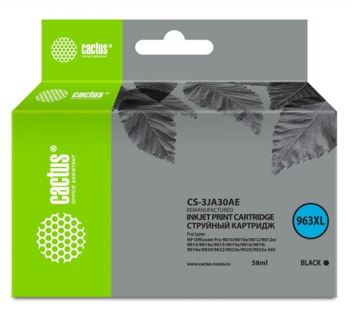 -/ Картридж струйный Cactus CS-3JA30AE 963XL черный (58мл) для HP OfficeJet Pro 9010/9010e/9012/9014/90