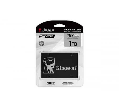 Твердотельный накопитель/ Kingston SSD KC600, 1024GB, 2.5" 7mm, SATA3, 3D TLC, R/W 550/520MB/s, IOPs 90 000/80 000, DRAM buffer 1024MB, TBW 600, DWPD 0.32 (12 мес) Твердотельный накопитель/ Kingston SSD KC600, 1024GB, 2.5" 7mm, SATA3, 3D TLC, R/W 550/520MB/s, IOPs 90 000/80 000, DRAM buffer 1024MB, TBW 600, DWPD 0.32 (12 мес)