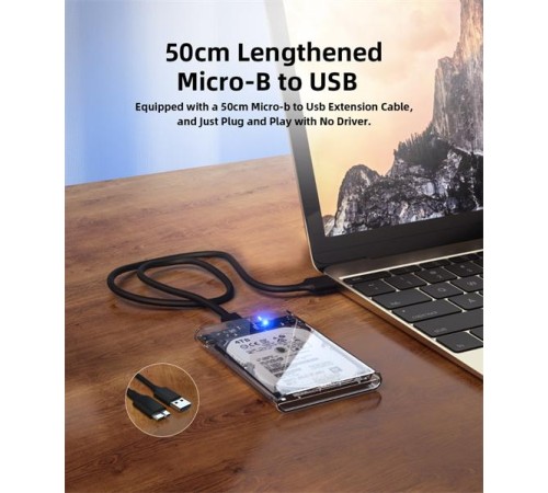 Внешний корпус для диска HDD/SSD Netac WH11 2.5 SATA to USB3.0 External HDD/SSD Case, Slide Transparent Cover, with USB3.0 A to B cable