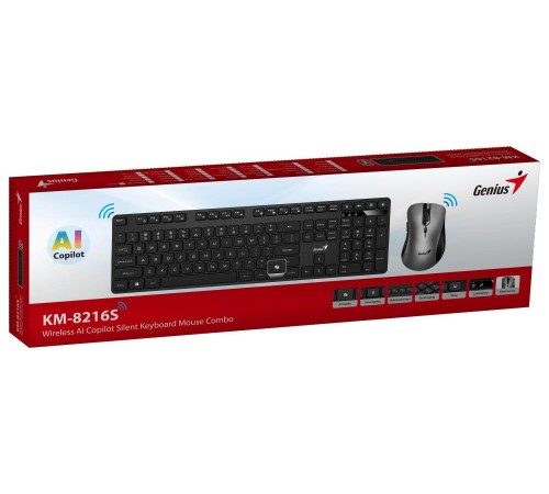 Комплект беспроводной Genius KM-8216S (клавиатура KM-8216S/K + мышь Ergo 8100S ), черный Комплект беспроводной Genius KM-8216S (клавиатура KM-8216S/K + мышь Ergo 8100S ), черный