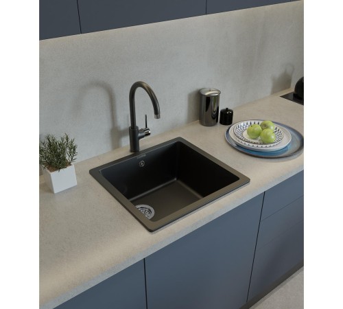 Кухонная мойка RIVELATO RIVELATO Мойка BERKANA 45 1-чаш 485*455, монтаж: универсальный, материал: кварц, цвет: антрацит Кухонная мойка RIVELATO RIVELATO Мойка BERKANA 45 1-чаш 485*455, монтаж: универсальный, материал: кварц, цвет: антрацит