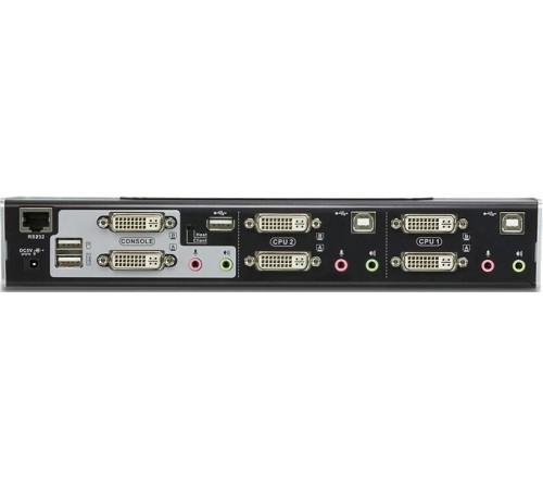 Переключатель, электрон., KVM+Audio+USB 2.0,  1 user USB+2xDVI =>  2 cpu USB+4xDVI, со шнурами USB/DVI Dual Link 2х1.8м.+DVI Dual Link 2х1.8м., 2560x1600, настол., исп.спец.шнуры, без OSD, некаскад/ATEN/ 2-PORT USB 2.0 DVI DUAL VIEW KVMP SWITCH