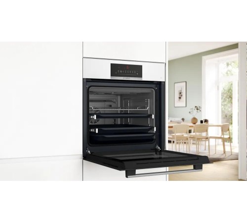 Встраиваемый духовой шкаф Bosch, Serie 6, объем 67 л , 12 режимов нагрева, 4D Hotair, телескопические направляющие, пиролиз, сенсорное управление, 40 автоматических программ, цвет белый