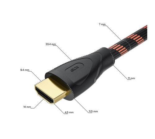 GCR Кабель Premium 7.5m HDMI 2.1, ECO Soft капрон, черно-красный, HDR 4:4:4, Ultra HD, 8K*30Hz/4K*120Hz, 3D, 48 Гбит/с, 3 Х экран с армированием, GCR-55775
