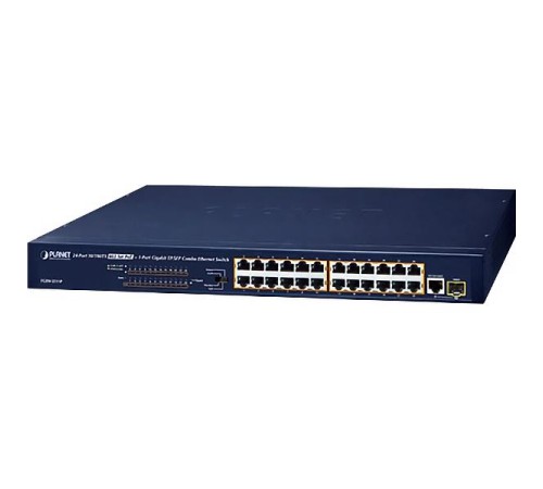 коммутатор/ PLANET FGSW-2511P 24-Port 10/100TX 802.3at PoE + 1-Port Gigabit TP/SFP combo Ethernet Switch (190W PoE Budget, Standard/VLAN/QoS/Extend mode)