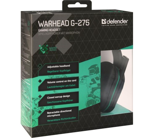 Defender Игровая гарнитура Warhead G-275 зеленый + черный, кабель 1,8 м