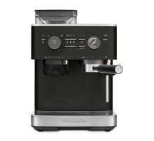 Полуавтоматическая кофемашина KitchenAid, давление 15 бар, 15 уровней помола, объем резервуара для воды 2.5 л, автоматический капучинатор, одновременное приготовление двух чашек, индикатор наличия зерен, индикация уровня воды, цвет черный чугун
