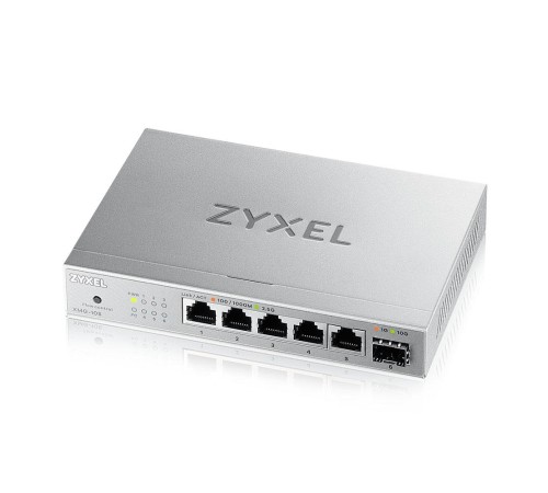 Коммутатор/ Мультигигабитный коммутатор Zyxel XMG-105, 5xRJ-45: 1/2.5G, 1xSFP+, настольный, бесшумный