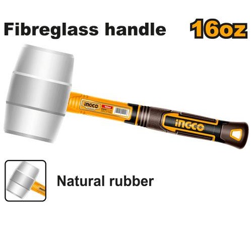 Резиновый молоток Ingco HRUH8916,450г, ручка фибергласс, нескольз., немаркий Резиновый молоток Ingco HRUH8916,450г, ручка фибергласс, нескольз., немаркий