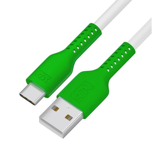 Кабель 1.0m TypeC, QC, белый, зеленый ПВХ Кабель 1.0m TypeC, QC, белый, зеленый ПВХ