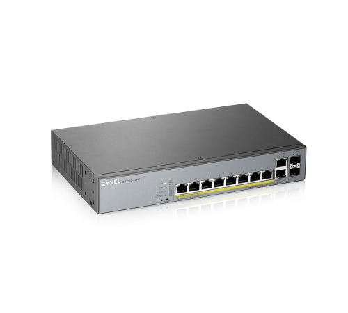 Коммутатор/ ZYXEL GS1350-12HP L2 PoE + switch for IP cameras, 10xGE (8xPoE +), 2xSFP, PoE budget 130 W, power transmission distance up to 250 m, auto-reloading of PoE ports, increased overvoltage and electrostatic discharge protection