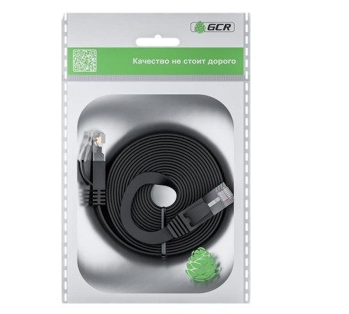 GCR Патч-корд PROF плоский прямой 15.0m, UTP медь кат.6, черный, 30 AWG, ethernet high speed 10 Гбит/с, RJ45, T568B, GCR-52857