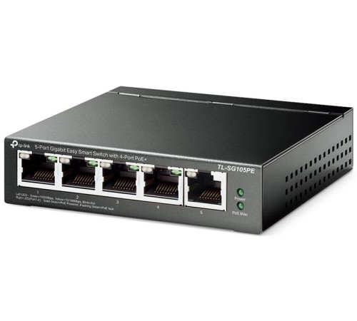 коммутатор TP-Link TL-SG105PE, 5-Port Gigabit Easy Smart Switch with 4-Port PoE+