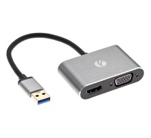 Кабель-переходник/ Кабель-переходник USB 3.0 (Am) --> HDMI(f)+VGA(f), Aluminum Shell, VCOM <CU322M>