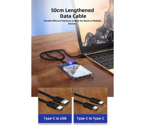 Внешний корпус для диска HDD/SSD Netac WH11 2.5 SATA to USB3.0 External HDD/SSD Case, Slide Transparent Cover, with USB3.0 C to C cable