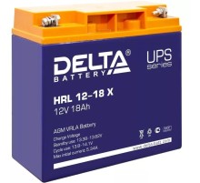 Батарея DELTA серия HRL-X, HRL 12-18 X, напряжение 12В, емкость 18Ач (разряд 10 часов),  макс. ток разряда (5 сек.) 230А, макс. ток заряда 5.4А, свинцово-кислотная типа AGM, клеммы под гайку и болт M6, ДxШxВ 181х77х167мм., вес 6.2кг., срок службы 12 лет./