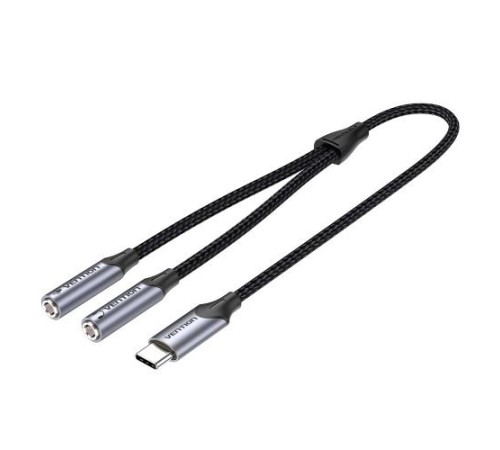 Переходник-разветвитель Vention гибкий USB-C M/Jack 3.5 mm F x 2 (Аудио+Микрофон) - 0.3м