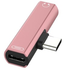 GCR Переходник USB Type C > 3.5mm mini jack + TypeC, розовый, GCR-UC2AUX