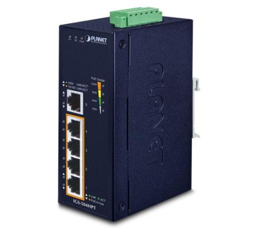 коммутатор/ PLANET IP30 5-Port Gigabit Switch with 4-Port 802.3AT POE+ (-40 to 75 C)