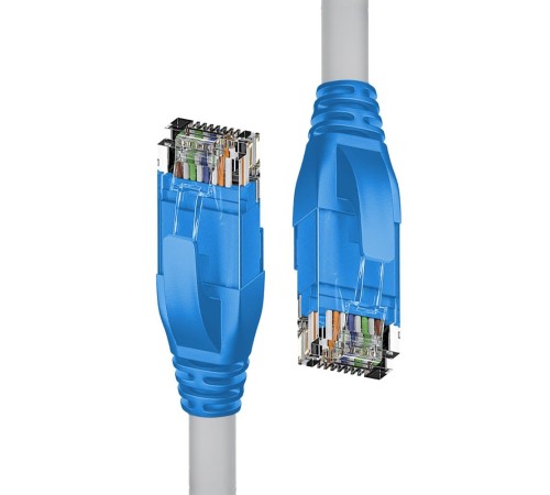 Патч-корд прямой 0.5m UTP кат.5e, серый, синие коннекторы, 24 AWG, литой, ethernet high speed 1 Гбит/с, RJ45, T568B