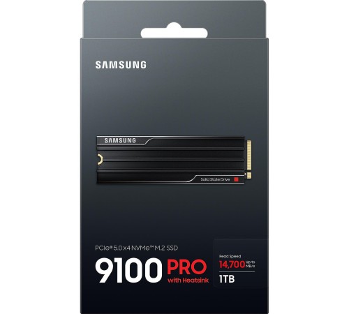 Твердотельный накопитель/ Samsung SSD 9100 PRO, 1000GB, M.2(22x80mm), NVMe 2.0, PCIe 5.0 x4, V-NAND TLC, R/W 14700/13300MB/s, IOPs 1 850 000/2 600 000, TBW 600, DWPD 0.3, with Heatsink (12 мес.) Твердотельный накопитель/ Samsung SSD 9100 PRO, 1000GB, M.2(22x80mm), NVMe 2.0, PCIe 5.0 x4, V-NAND TLC, R/W 14700/13300MB/s, IOPs 1 850 000/2 600 000, TBW 600, DWPD 0.3, with Heatsink (12 мес.)