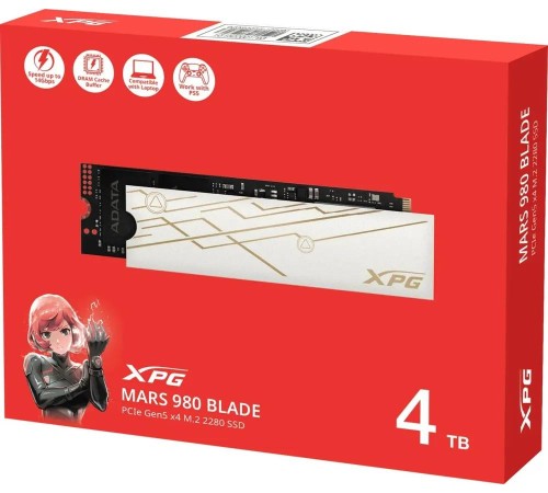 Твердотельный накопитель/ ADATA SSD XPG MARS 980 BLADE, 4000GB, M.2(22x80mm), NVMe, PCIe 5.0 x4, 3D NAND, R/W 14000/13000MB/s, IOPs 1 950 000/1 650 000, TBW 2960, DWPD 0.4 (5 лет)