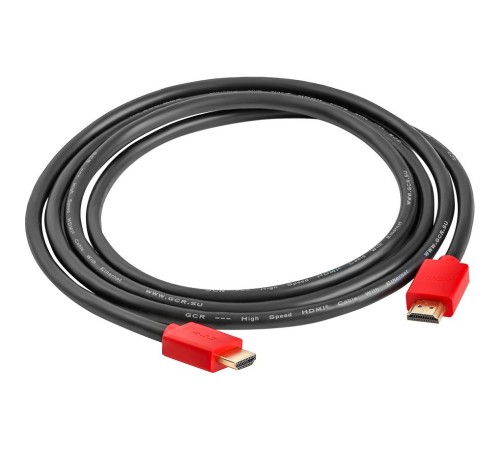 GCR Кабель 1.0m HDMI версия 1.4, черный, красные коннекторы, OD7.3mm, 30/30 AWG, позолоченные контакты, Ethernet 10.2 Гбит/с, 3D, 4K GCR-HM450-1.0m, экран