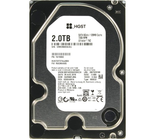 Жесткий диск/ HDD WD SATA Server 2Tb 3.5"""" 7200 6Gb/s 128Mb 1 year warranty (replacement ST2000NM017B, ST2000NM000A)