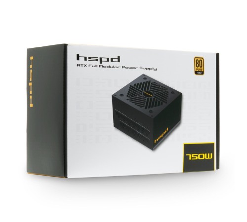 Блок питания/ Power Supply HSPD, 750W 80+ Gold (ATX, 2.52, Full modular, 1x24(20+4)pin mesh 550mm, 1xCPU*2 8(4+4)pin 650+150mm, 2xPCIe*2 8(6+2)pin 500+150mm, 2xSATA*3 450+150+150mm, 1xMOLEX4pin*3 450+150+150mm , Active, 120x120mm, 150x140x86mm, APFC, OVP, Блок питания/ Power Supply HSPD, 750W 80+ Gold (ATX, 2.52, Full modular, 1x24(20+4)pin mesh 550mm, 1xCPU*2 8(4+4)pin 650+150mm, 2xPCIe*2 8(6+2)pin 500+150mm, 2xSATA*3 450+150+150mm, 1xMOLEX4pin*3 450+150+150mm , Active, 120x120mm, 150x140x86mm, APFC, OVP,