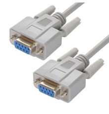 Greenconnect Кабель 1.5m 0-модемный COM линковочный, DB9/DB9  9F/9F, серый, 30 AWG, GCR-51477