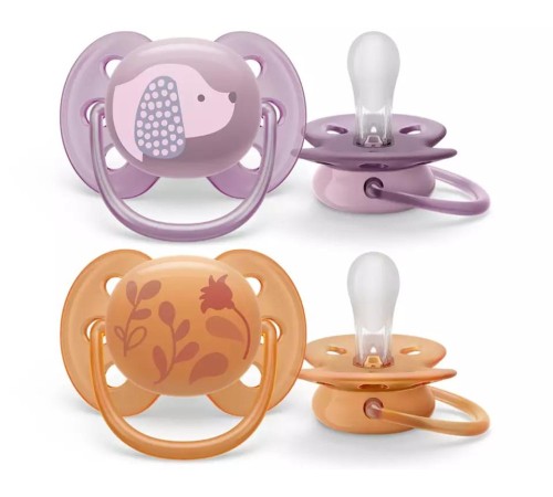 Пустышка ultra soft, собачка/цветочки, 6-18 мес., 2 шт.