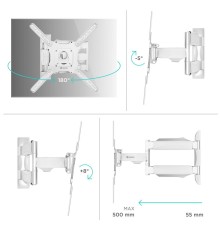 ONKRON кронштейн для телевизора 32"-65" наклонно-поворотный, белый M4