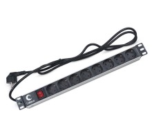  Cabeus PDU-8P-2EU Блок евророзеток для 19" шкафов, гориз., 8 розеток, 16 A, выключатель, шнур 2м, алюм. корпус, немецкий стандарт