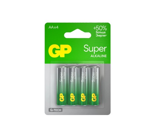 Батарейка АА Алкалиновые батарейки GP Super Alkaline G-Tech 15А, АА, 4 шт. на блистере (4 шт.)