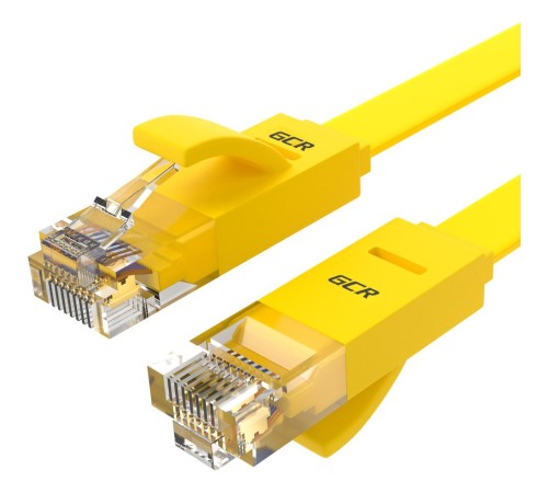 GCR Патч-корд PROF плоский прямой 3.0m, UTP медь кат.6, желтый, 30 AWG, GCR-LNC622-3.0m, ethernet high speed 10 Гбит/с, RJ45, T568B
