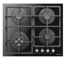 Варочная поверхность MONSHER/ Варочная поверхность MONSHER, Classic, газ, 60 см, газ-контроль, автоматический электроподжиг, чугунные решетки, форсунки под сжиженый газ, поворотные переключатели, цвет черный/бронзовый