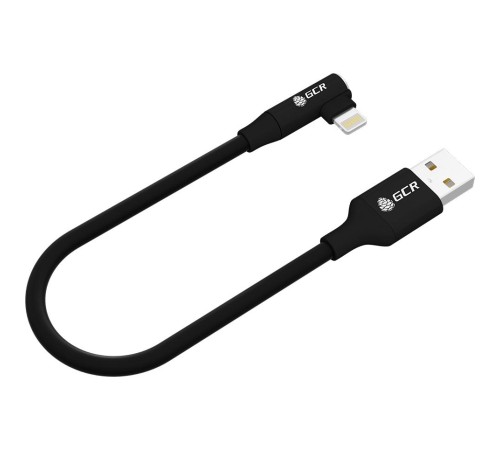 GCR Кабель PREMIUM 0.7m для iPhone, iPad, Air, AM/Lightning угловой, MFI, черный, AL case черный, 28/24 AWG, GCR-53436