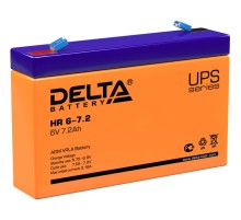 Батарея DELTA серия HR, HR 6-7,2, напряжение 6В, емкость 7.2Ач (разряд 20 часов),  макс. ток разряда (5 сек.) 108А, макс. ток заряда 2.1А, свинцово-кислотная типа AGM, клеммы F1, ДxШxВ 151х34х94мм., вес 1.28кг., срок службы 8 лет./ Battery DELTA series HR