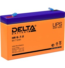 Батарея DELTA серия HR, HR 6-7,2, напряжение 6В, емкость 7.2Ач (разряд 20 часов),  макс. ток разряда (5 сек.) 108А, макс. ток заряда 2.1А, свинцово-кислотная типа AGM, клеммы F1, ДxШxВ 151х34х94мм., вес 1.28кг., срок службы 8 лет./ Battery DELTA series HR