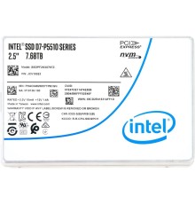 Твердотельный накопитель/ Intel SSD D7-P5510 Series, 7.68TB, U.2(2.5" 15mm), NVMe, PCIe 4.0 x4, TLC, R/W 7000/4194MB/s, IOPs 930 000/190 000, TBW 14000, DWPD 1 (12 мес.)