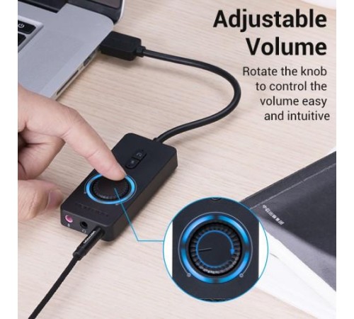Внешняя звуковая карта Vention USB c регулятором громкости Черная